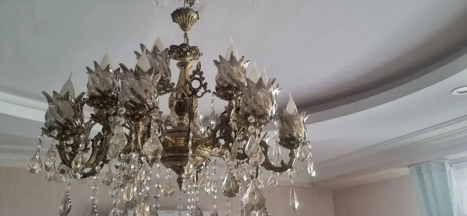 لوستر برنج ۸ شاخه ۱۶شعله با لامپ وکریستال|لوستر و چراغ آویز|ملایر, |دیوار