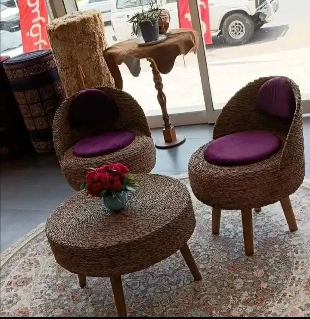 مبل پاف چوبی سنتی حصیری|مبلمان خانگی و میز عسلی|آمل, |دیوار