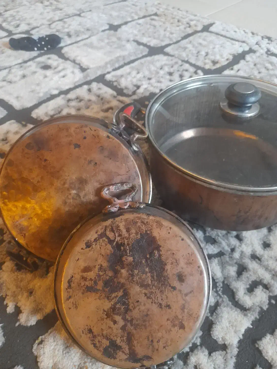 قوری کتری قابلمه مسی سنگین و ماهیتابه سنگین دوعدد|قوری، کتری، قهوه‌ساز دستی|خرم‌آباد, |دیوار