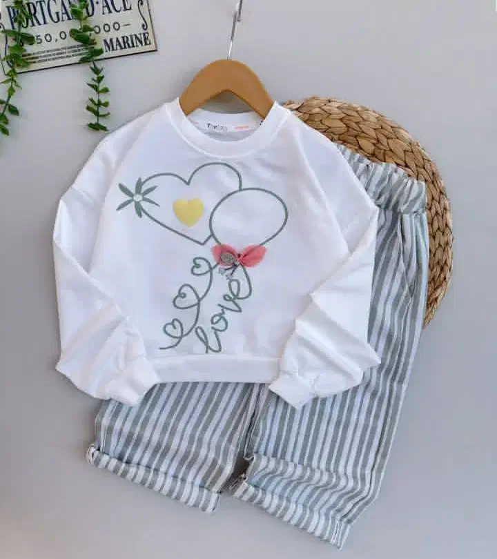 ست پارچه پنبه با شلواربگ مراکشی طرح قلب برجسته|کفش و لباس بچه|تبریز, |دیوار