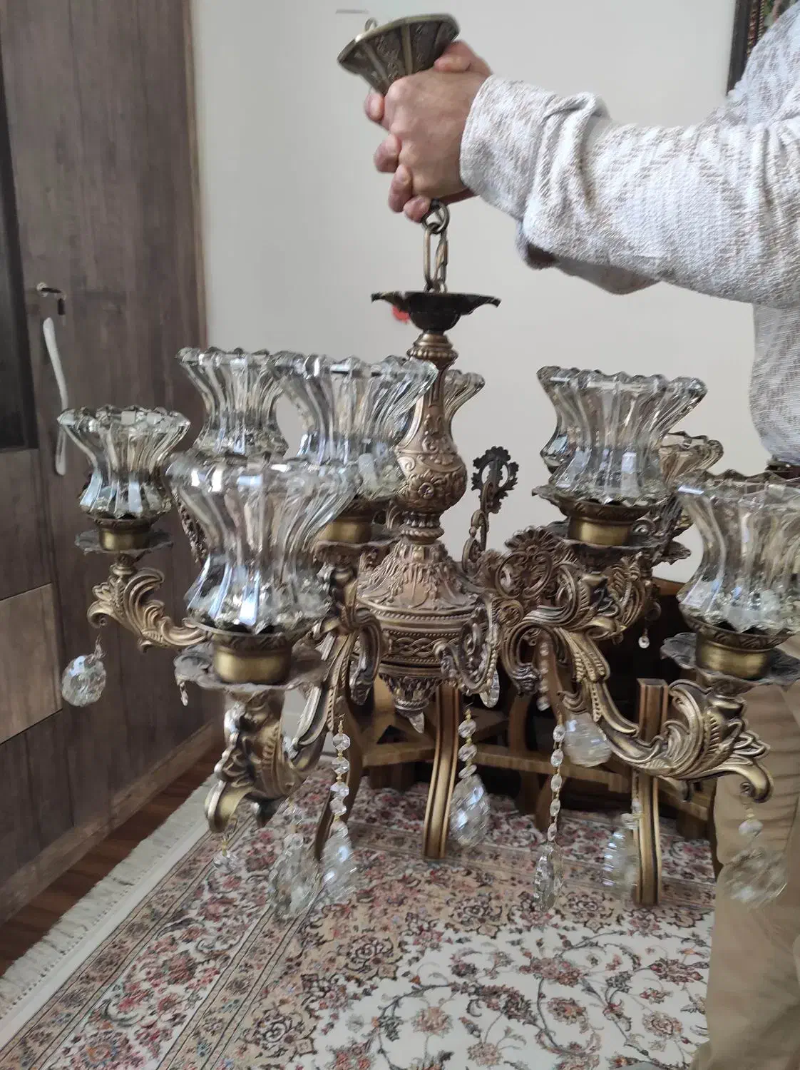 یک جفت لوستر ۵ شاخه آلیاژ طرح برنج|لوستر و چراغ آویز|اصفهان, برازنده|دیوار