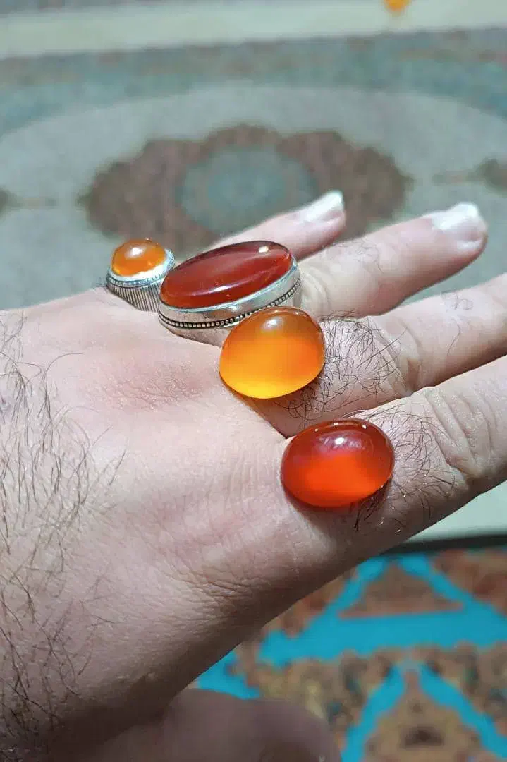 نگین انگشتر عقیق یمن جزع شجر کهربا فیروزه|جواهرات|آمل, |دیوار