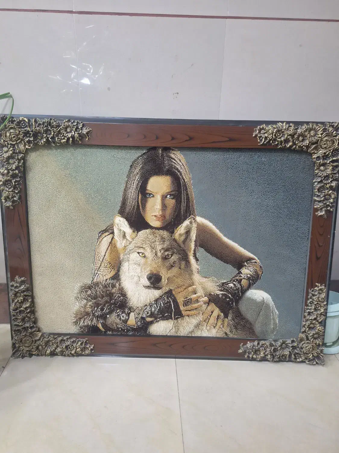 تابلوفرش‌دستبافت‌دختروگرگ‌اصلی|تابلو فرش|لاهیجان, حاجی آباد|دیوار
