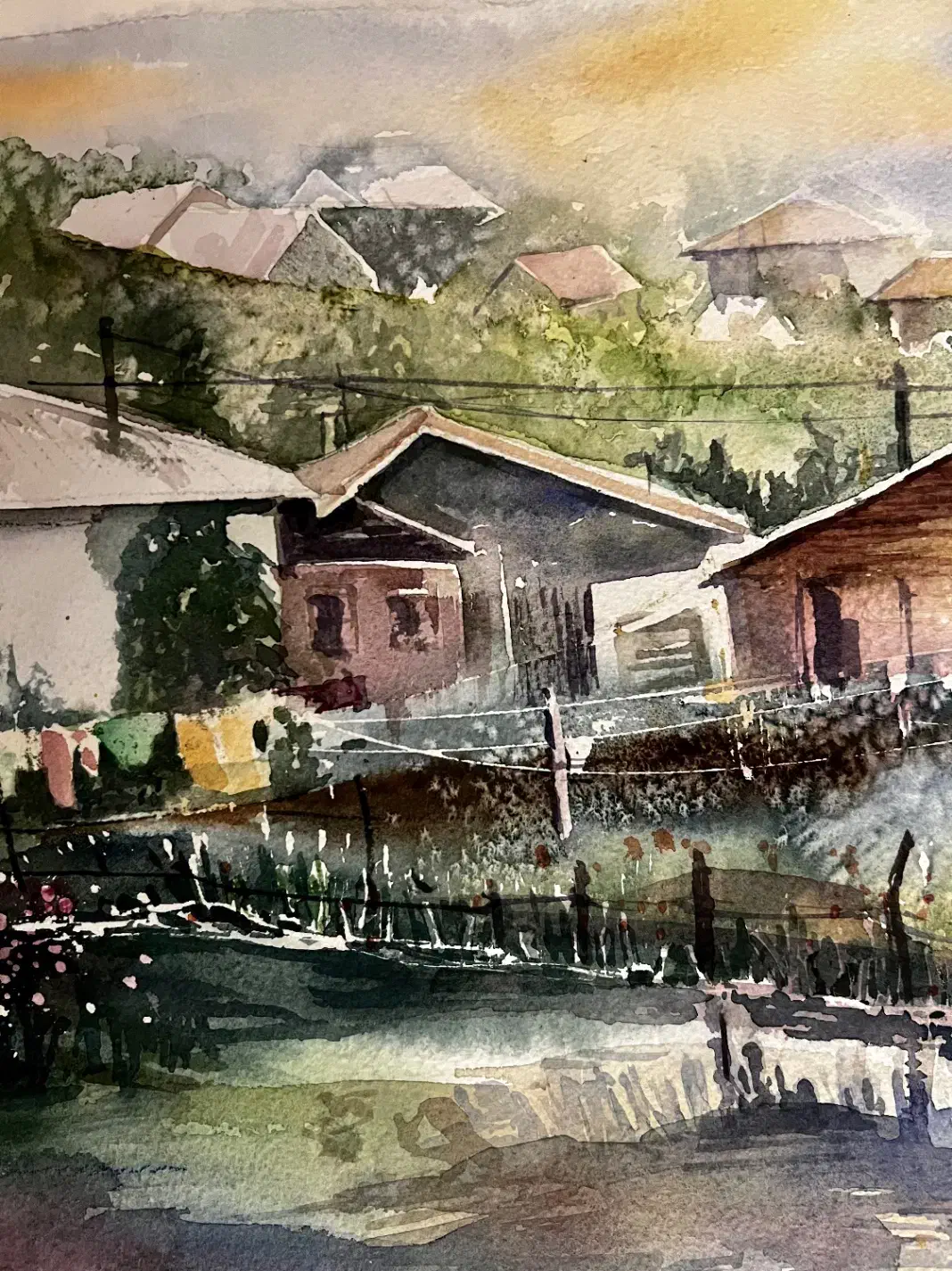 نقاشی آبرنگ منظره|تابلو، نقاشی، عکس|تهران, شهرک غرب|دیوار