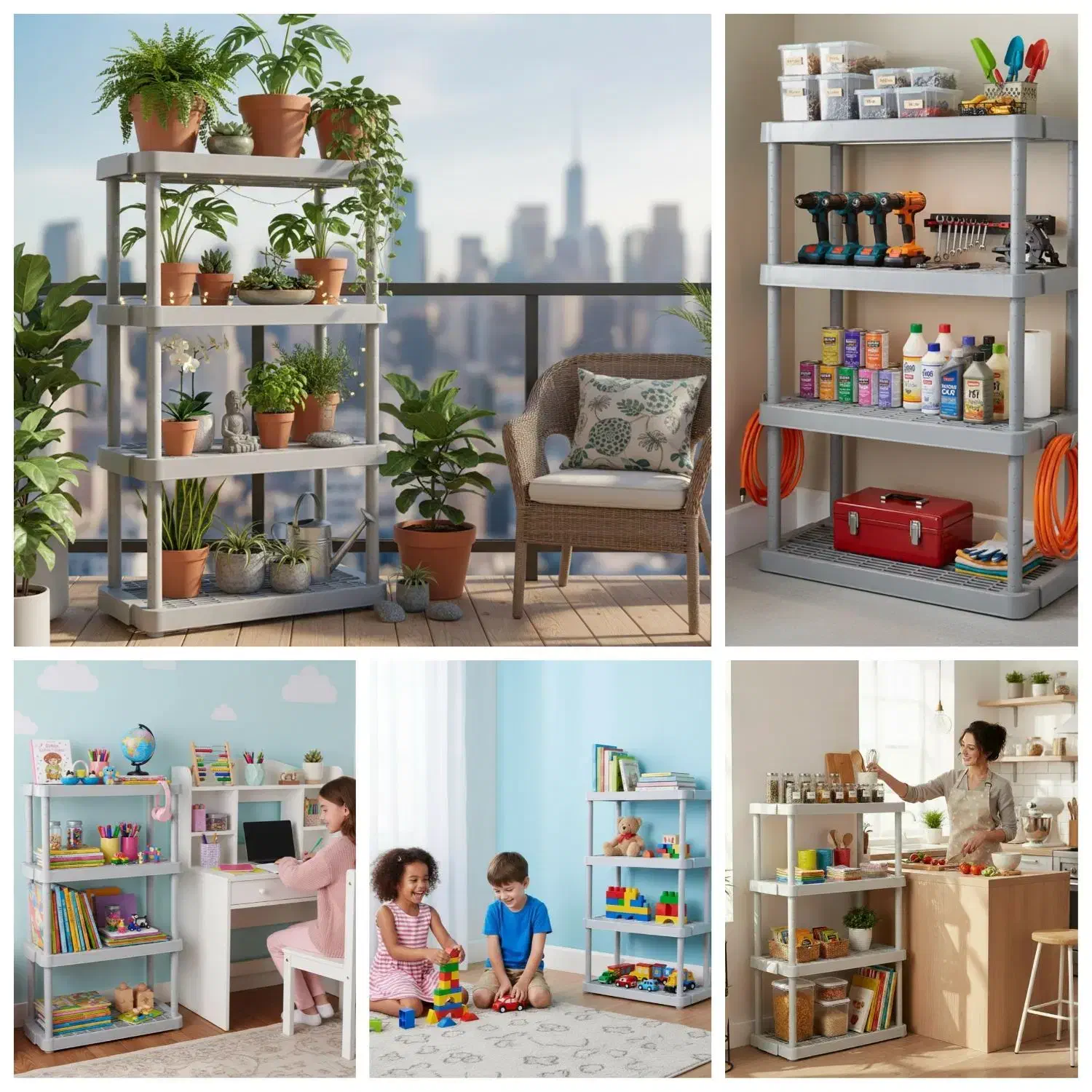 قفسه ۴ طبقه پلاستیکی مقاوم چند منظوره کاربردی|کتابخانه، شلف، قفسه‌های دیواری|تهران, جوادیه تهرانپارس|دیوار