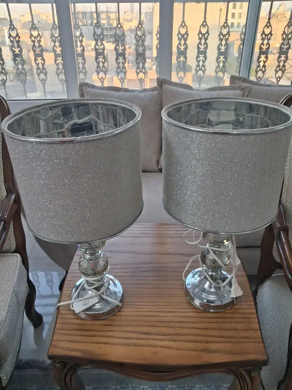 آباژور لوکس نقره ای پایه تمام استیل|چراغ خواب و آباژور|مشهد, صیاد شیرازی|دیوار