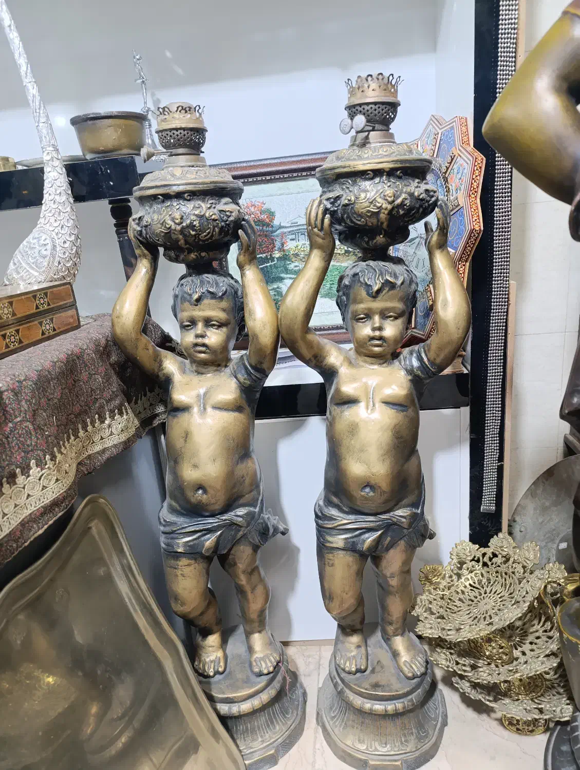 جفت چراغ آنتیک و قدیمی|کلکسیون اشیاء عتیقه|شهریار, شهریار|دیوار