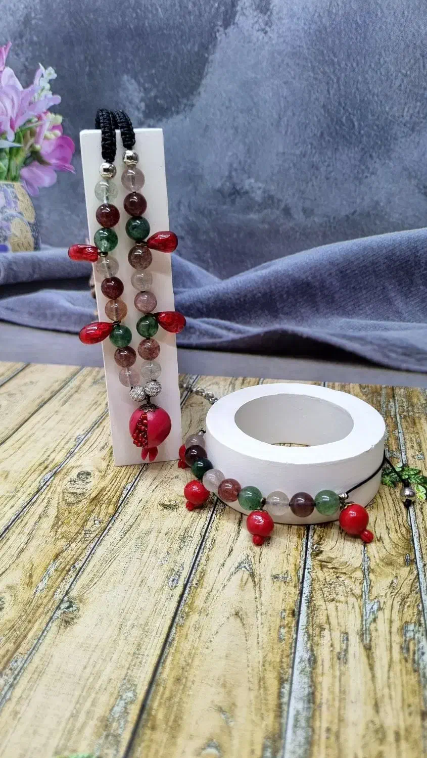 ست دستبند و گردنبند مادر(سنگ کوارتز هندوانه)طبیعی|جواهرات|تهران, گلستان (شهرک راه آهن)|دیوار