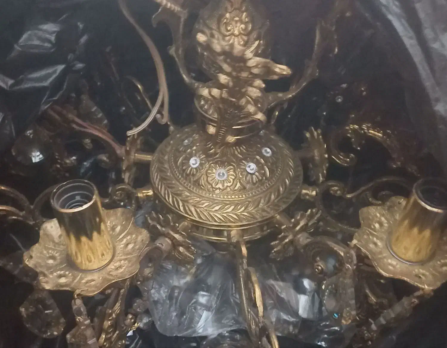 لوستر برنز ۱۰ شاخ برنز قدیمی|لوستر و چراغ آویز|زنجان, |دیوار