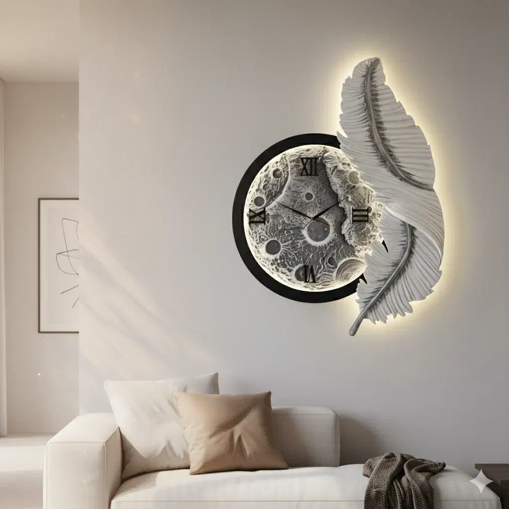 تابلو و ساعت ماه و پر نورانی با قاب و نور مخفی|ساعت دیواری و تزئینی|تهران, تهرانسر شرقی|دیوار