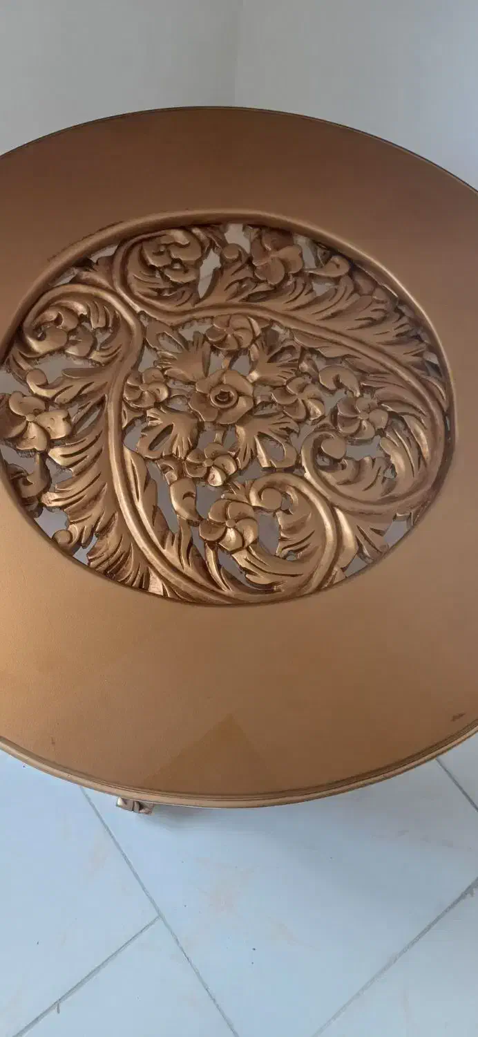 میز گرد چوب منبت کاری شده باشیشه زخیم|میز و صندلی غذاخوری|پردیس, کمرد|دیوار