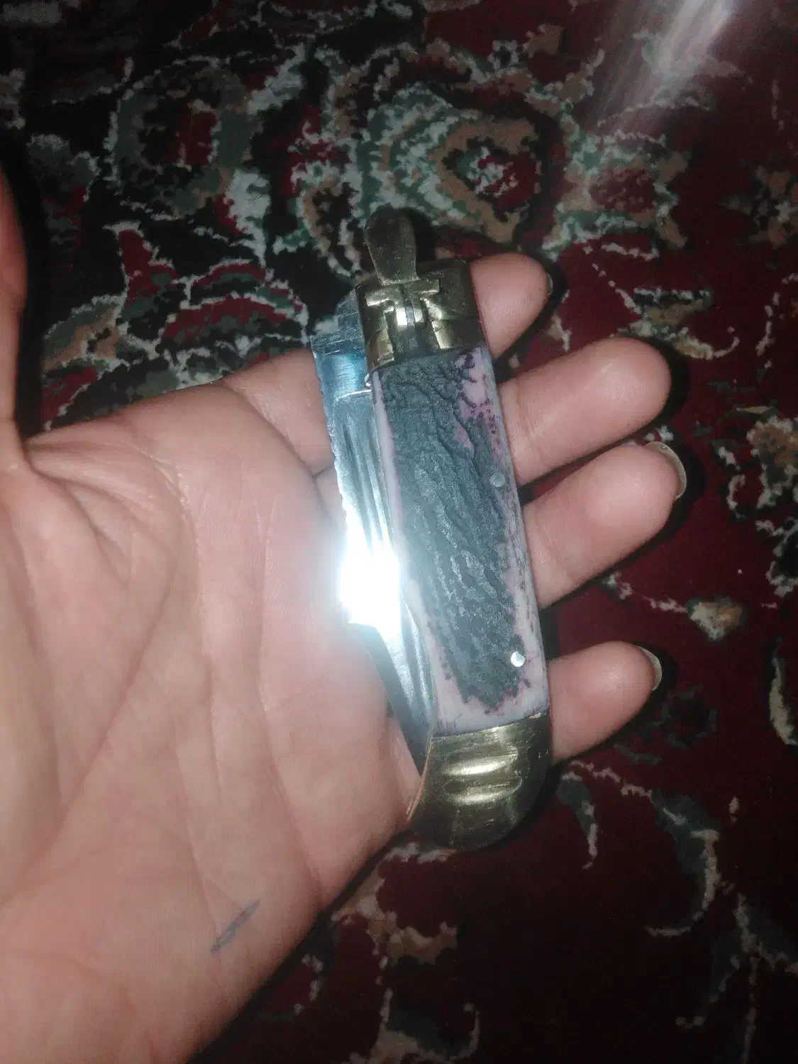 چاقو تیغه فولاد دسته شاخ ضامنپرشی نومعاوضه|کوهنوردی و کمپینگ|شهرکرد, |دیوار