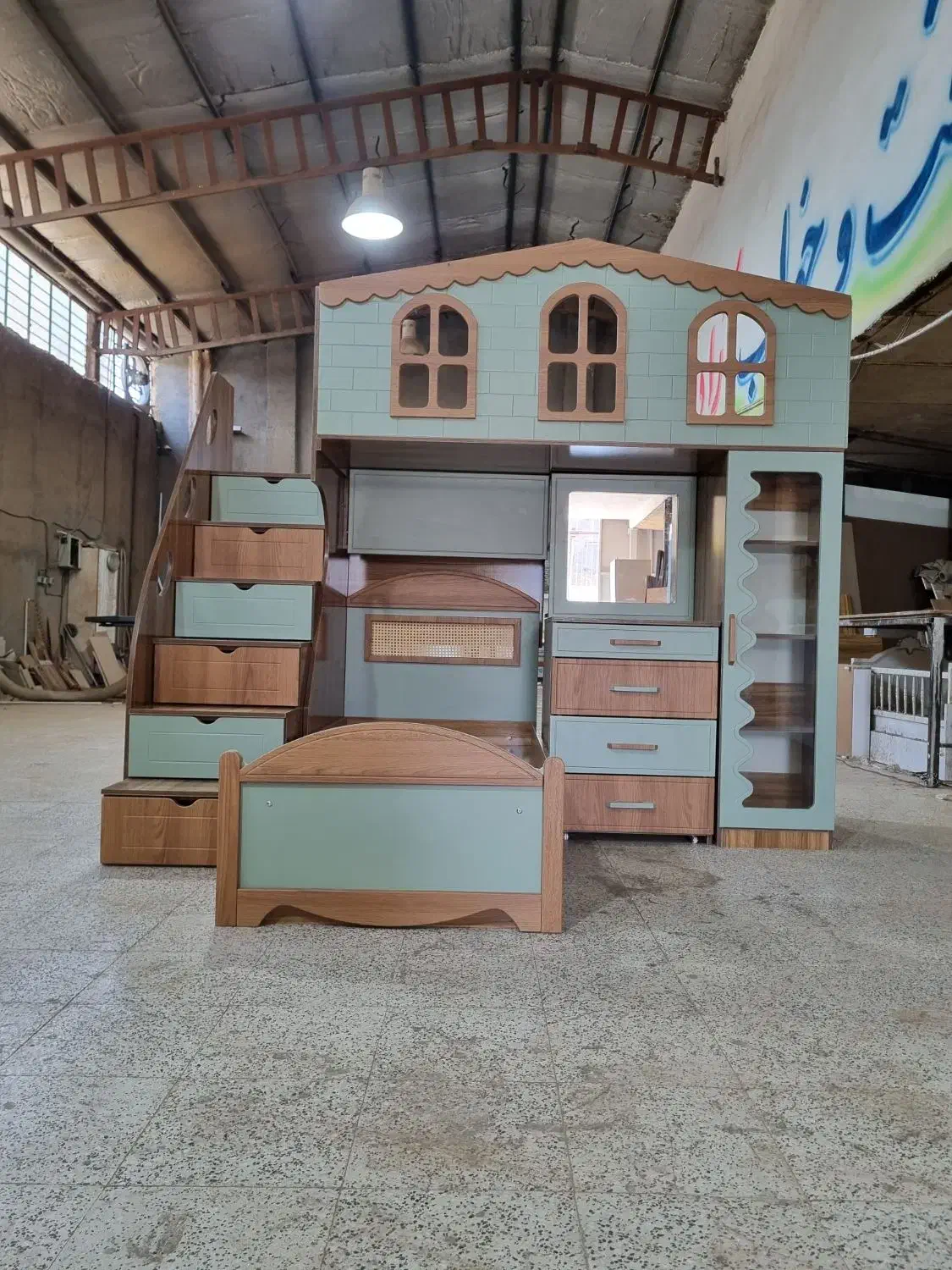 تخت دو طبقه سایز نوجوان مدل حصیر دار|تخت و سرویس خواب|مشهد, خواجه ربیع|دیوار