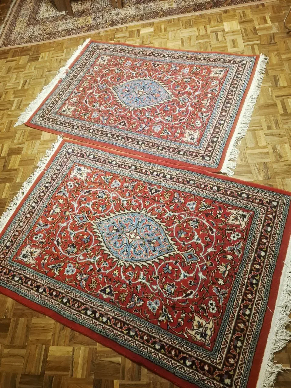 جفت قالیچه دست‌باف ۱×۱.۵ متر، رنگ لاکی اصیل|فرش|تهران, امیرآباد|دیوار