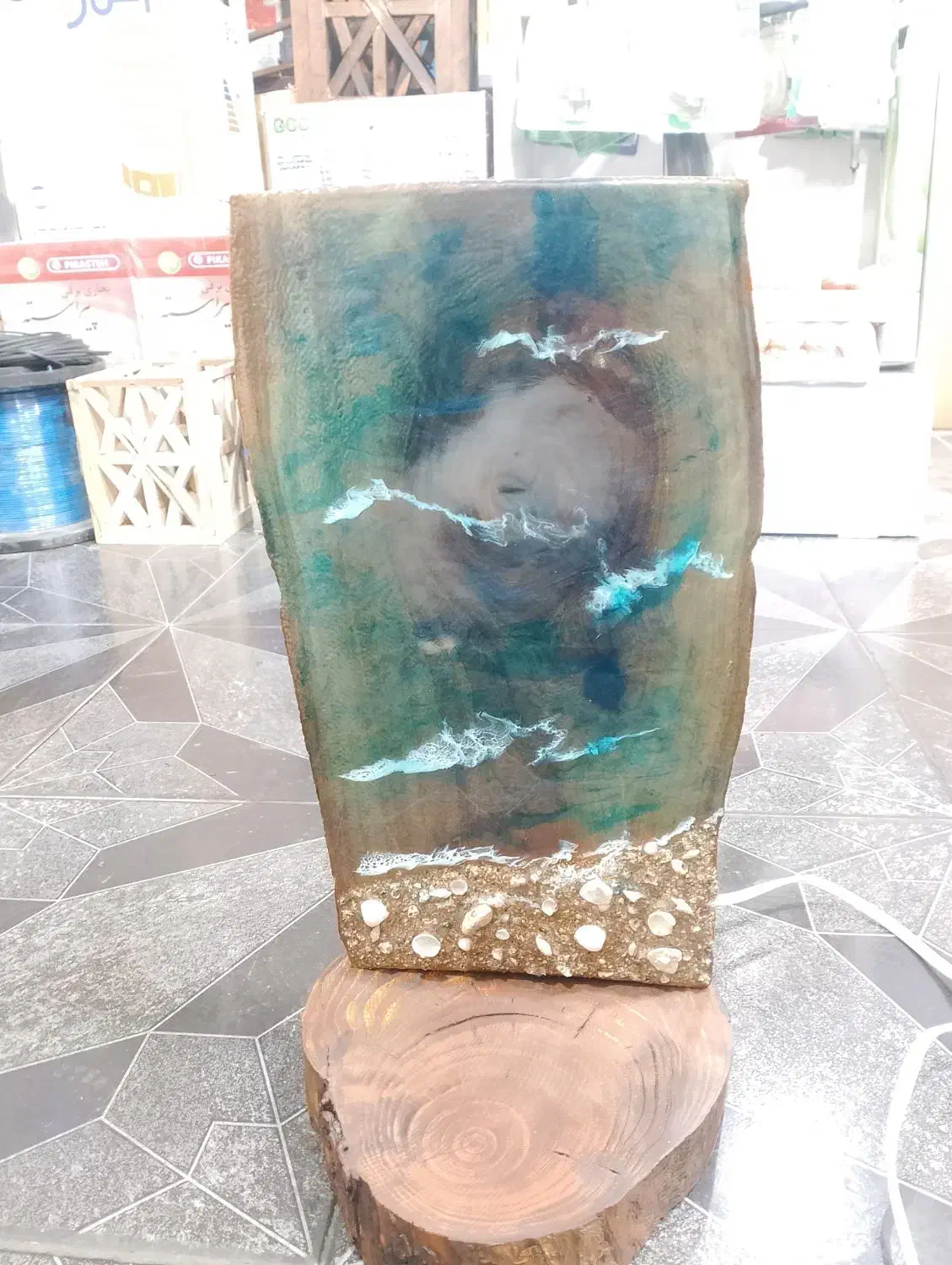 آباژور رزین طرح دریا|چراغ خواب و آباژور|کرمان, |دیوار