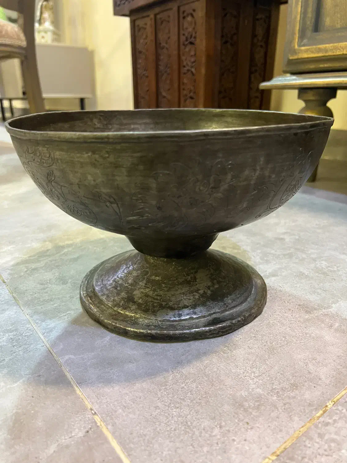 ظرف میوه خوری مسی خیلی عتیقه بامهر|کلکسیون اشیاء عتیقه|کیش, |دیوار