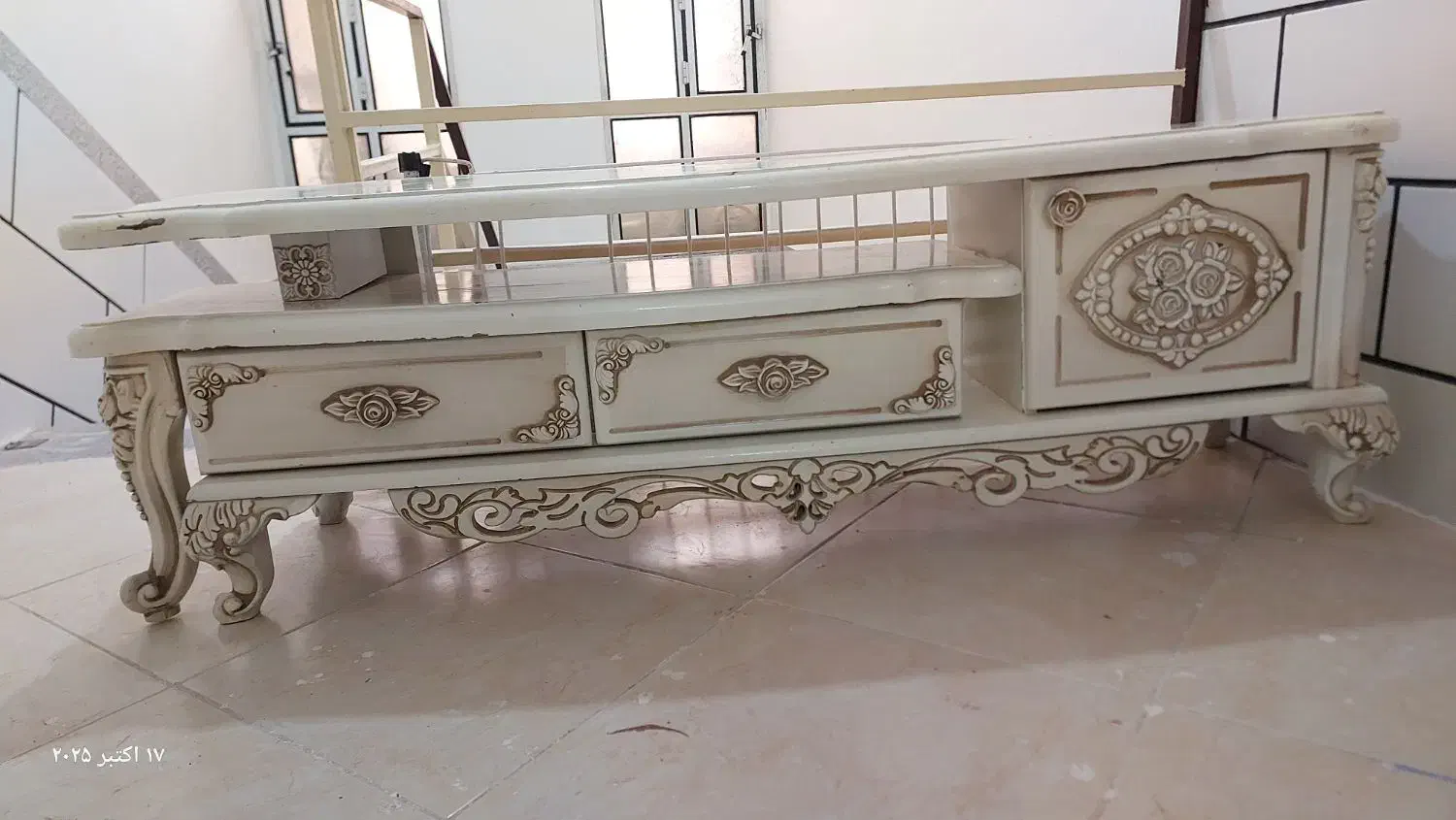 میز تلوزیون چوبی گل برجسته دوتیکه|میز تلویزیون|شازند, |دیوار