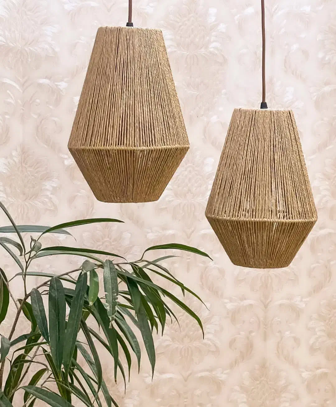 لوستر آباژور رافیا مکرومه کافی شاپ|لوستر و چراغ آویز|یزد, |دیوار