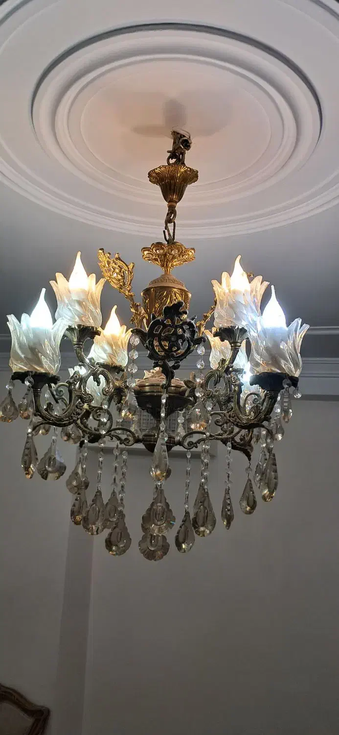 لوستر برنجی ۴ شاخه دوبل کاملا سالم.|لوستر و چراغ آویز|تهران, کیانشهر|دیوار