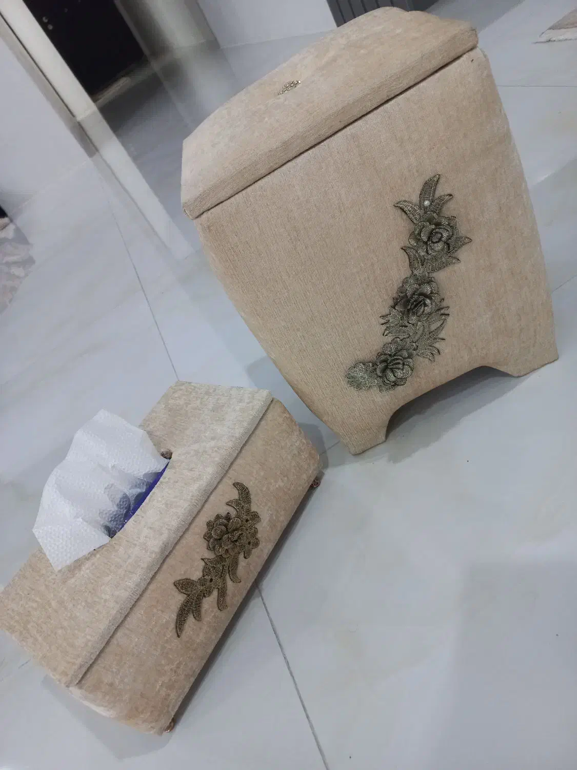 جای سطل و دستمال مخمل|صنایع دستی و سایر لوازم تزئینی|ساری, |دیوار