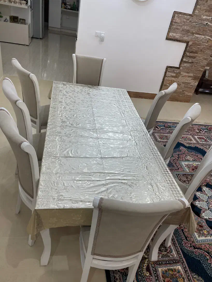 میز و صندلی هشت نفره ناهار خوری|میز و صندلی غذاخوری|خنج, |دیوار