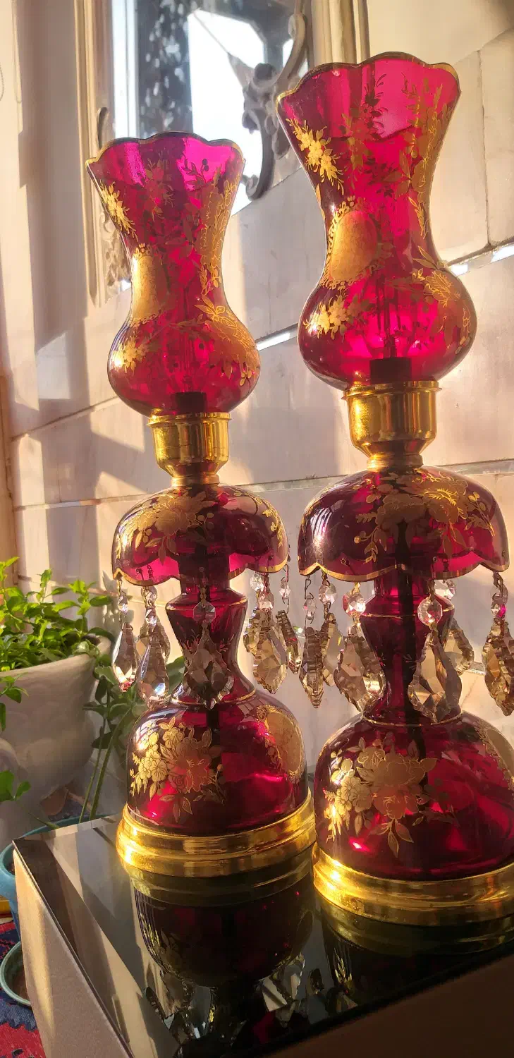 ست شمعدان چراغ‌دار قرمز طلایی، نو، لوکس و خاص|صنایع دستی و سایر لوازم تزئینی|تبریز, |دیوار