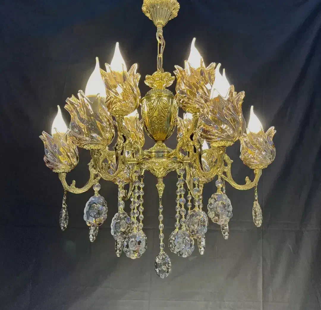 پنچ شاخه ده شعله ریختگری شده اصل برنجی با لاله|لوستر و چراغ آویز|قزوین, |دیوار