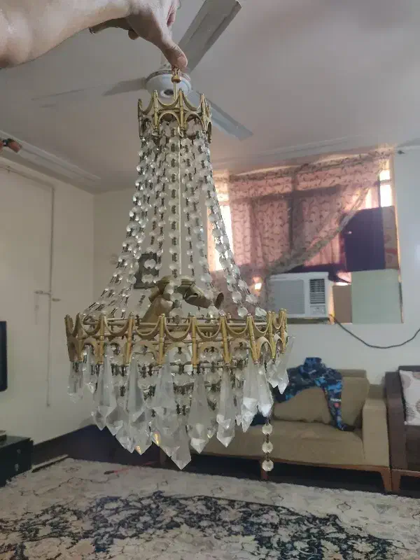 لوستر برنجی ۳دونه چهارلامپ|لوستر و چراغ آویز|اهواز, پردیس دو|دیوار