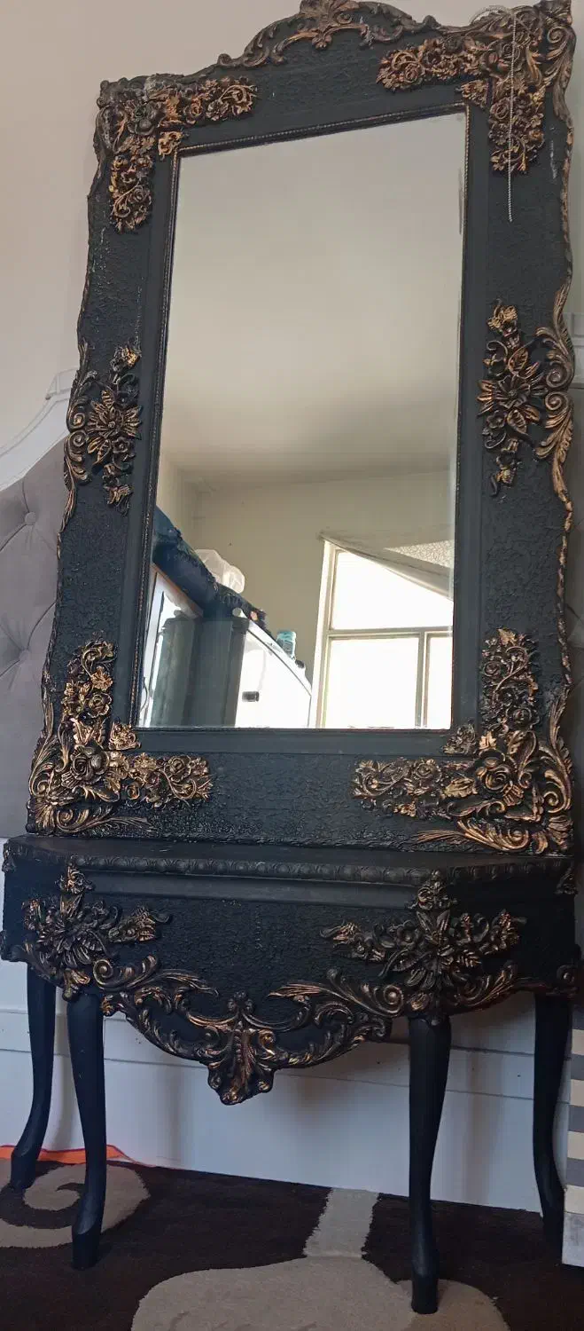 آینه کنسول مشکی طلایی|مبلمان خانگی و میز عسلی|رباط‌کریم, رباط‌کریم|دیوار