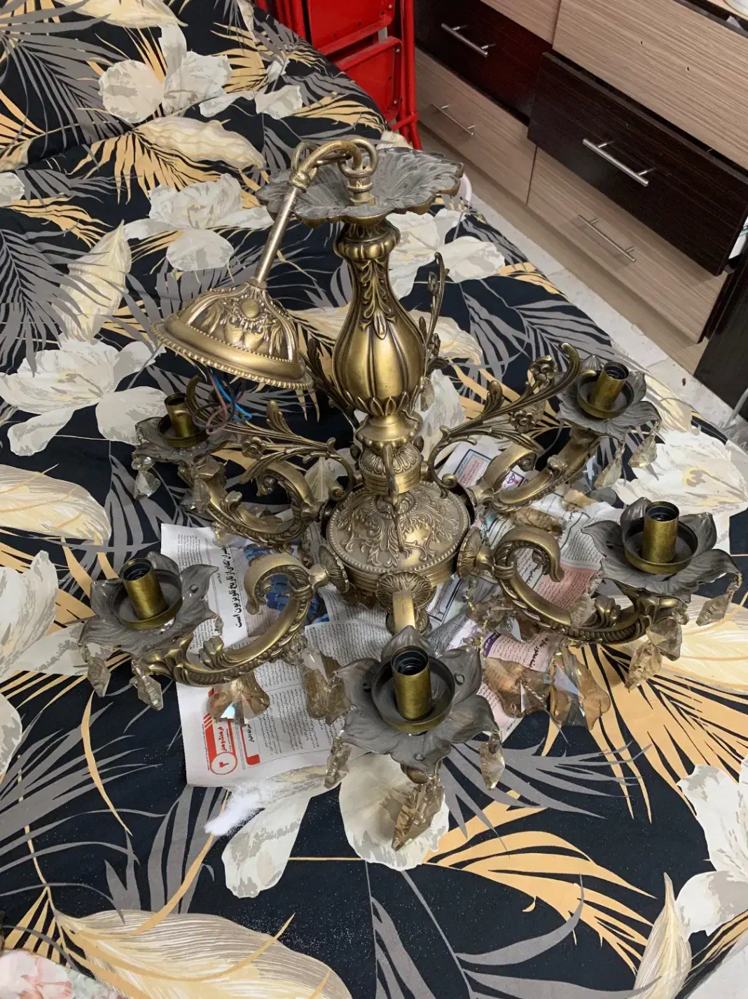 لوستر برنزی جفت|لوستر و چراغ آویز|اصفهان, جلفا|دیوار