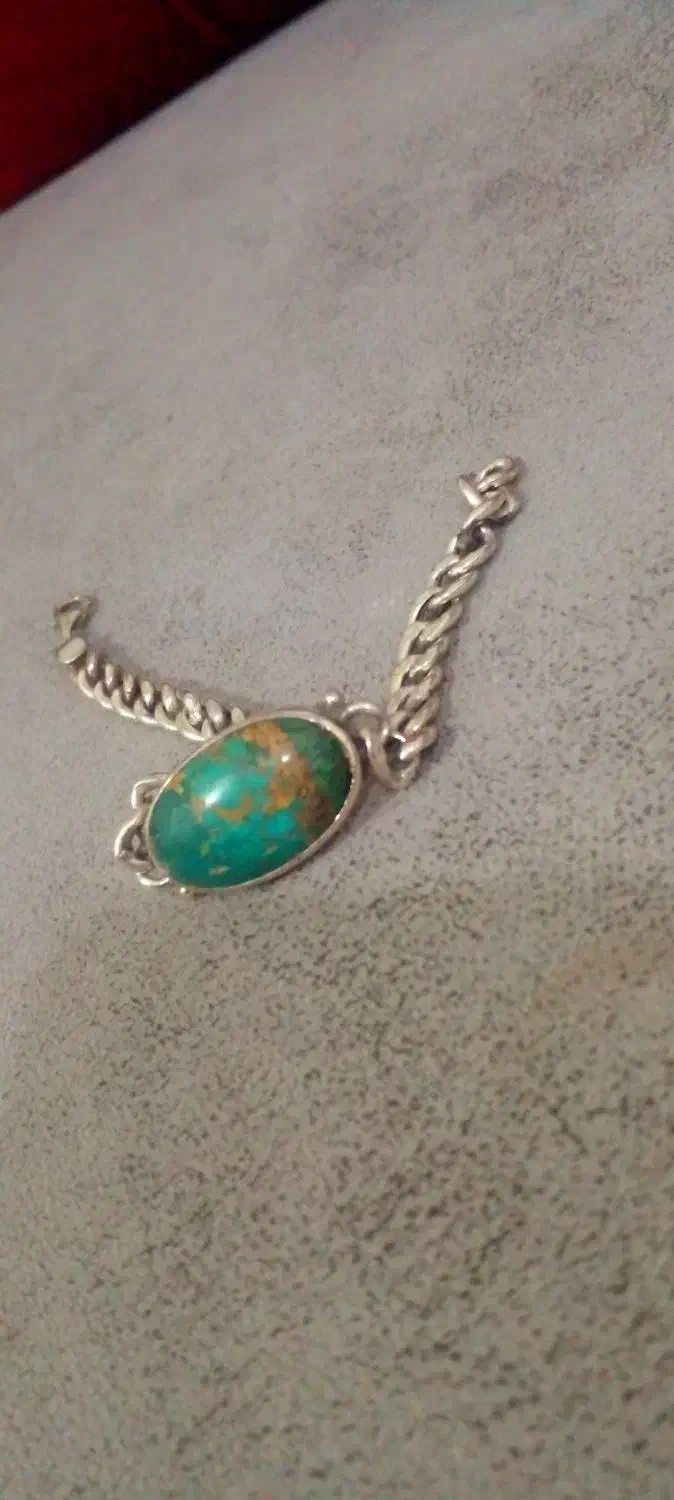 دستبند نقره با سنگ فیروزه اصل|جواهرات|بهشهر, |دیوار