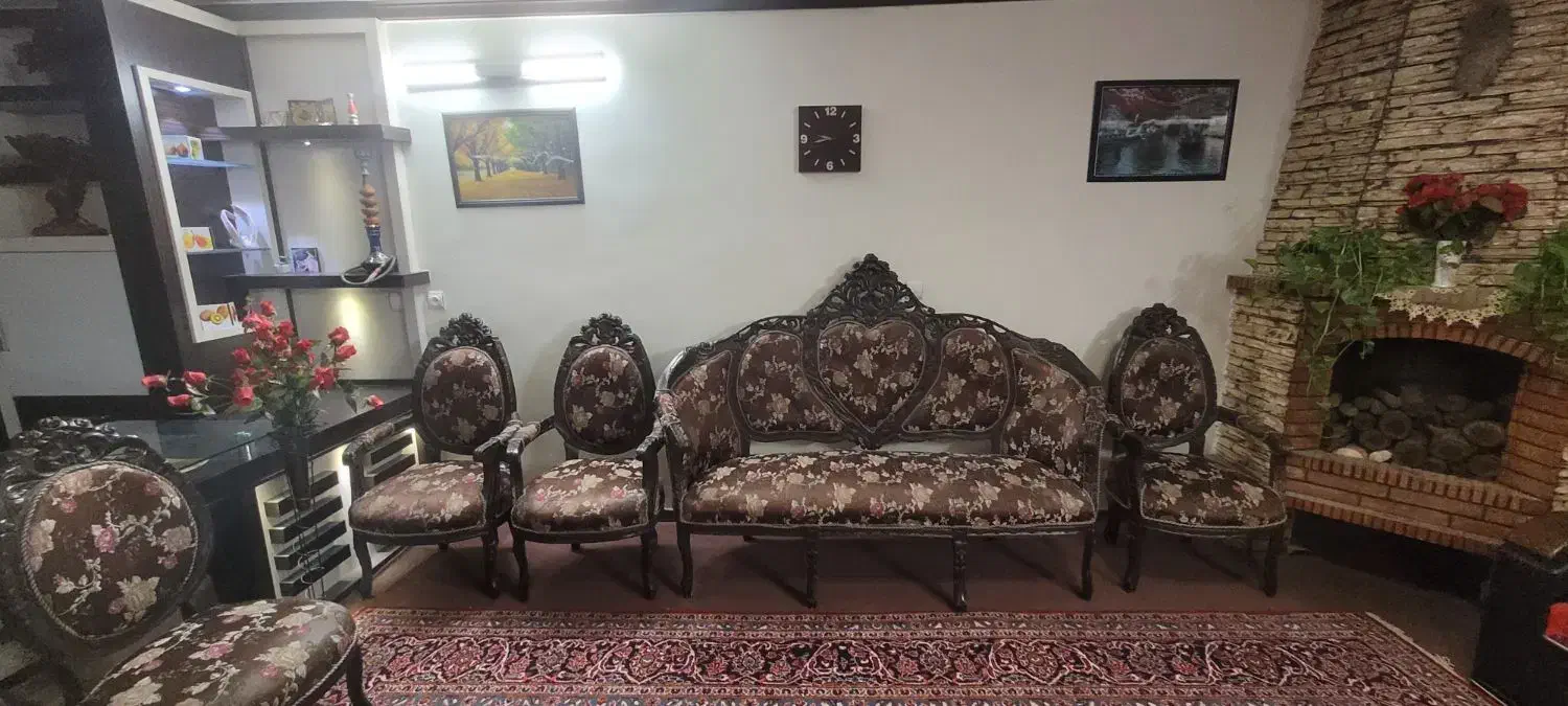 مبل استیل سلطنتی ۷ نفره|مبلمان خانگی و میز عسلی|ابریشم, |دیوار