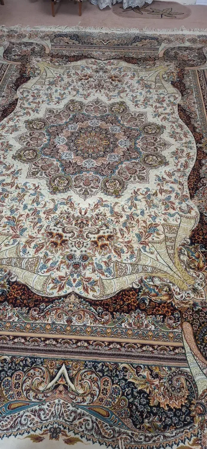 فرش ۹ متری کرم رنگ همراه با کناره ۱ در ۴|فرش|اهواز, گلستان|دیوار