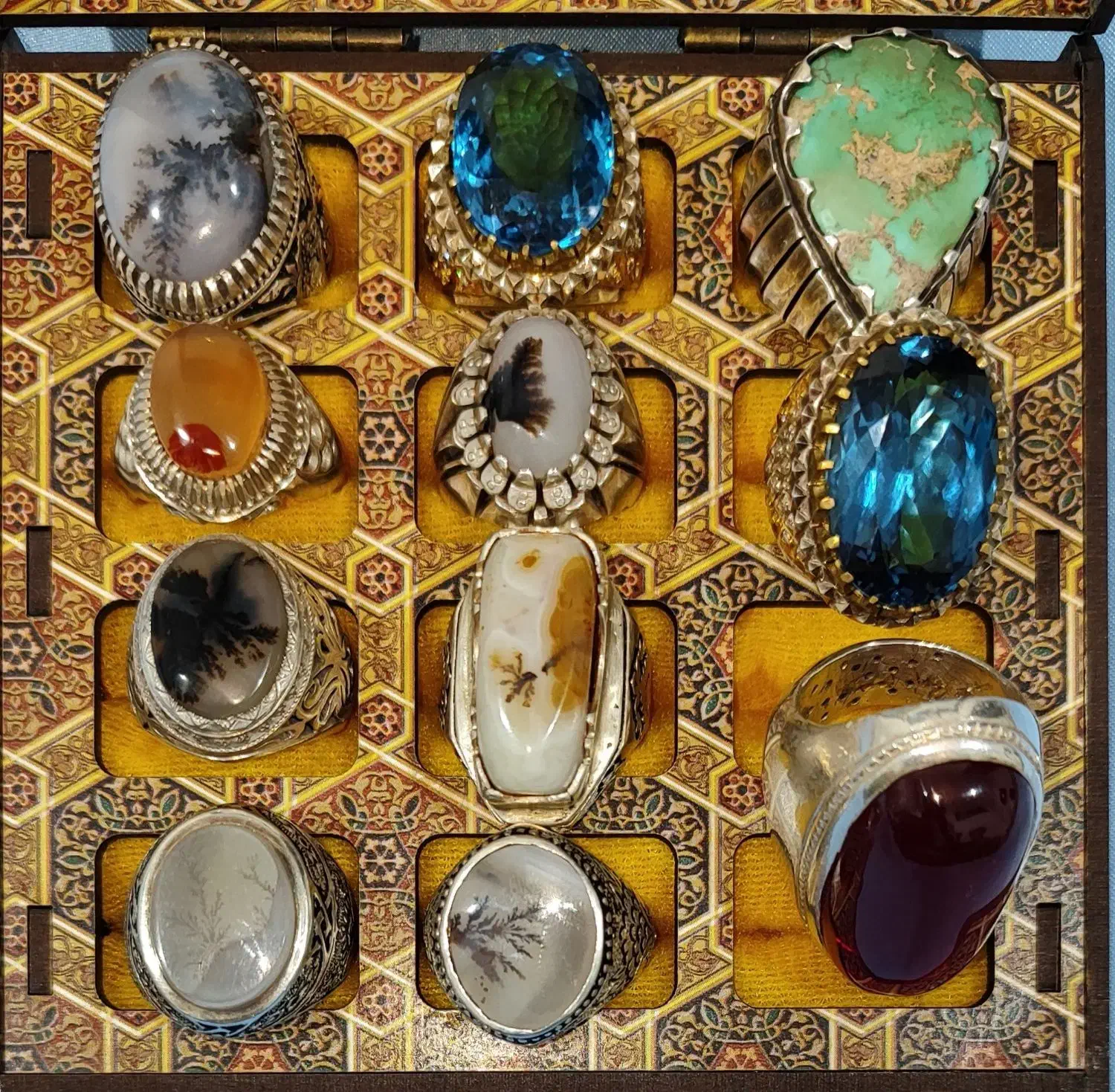 انگشتر نقره عقیق شجر فیروزه یاقوت توپاز|جواهرات|اهواز, کوروش|دیوار