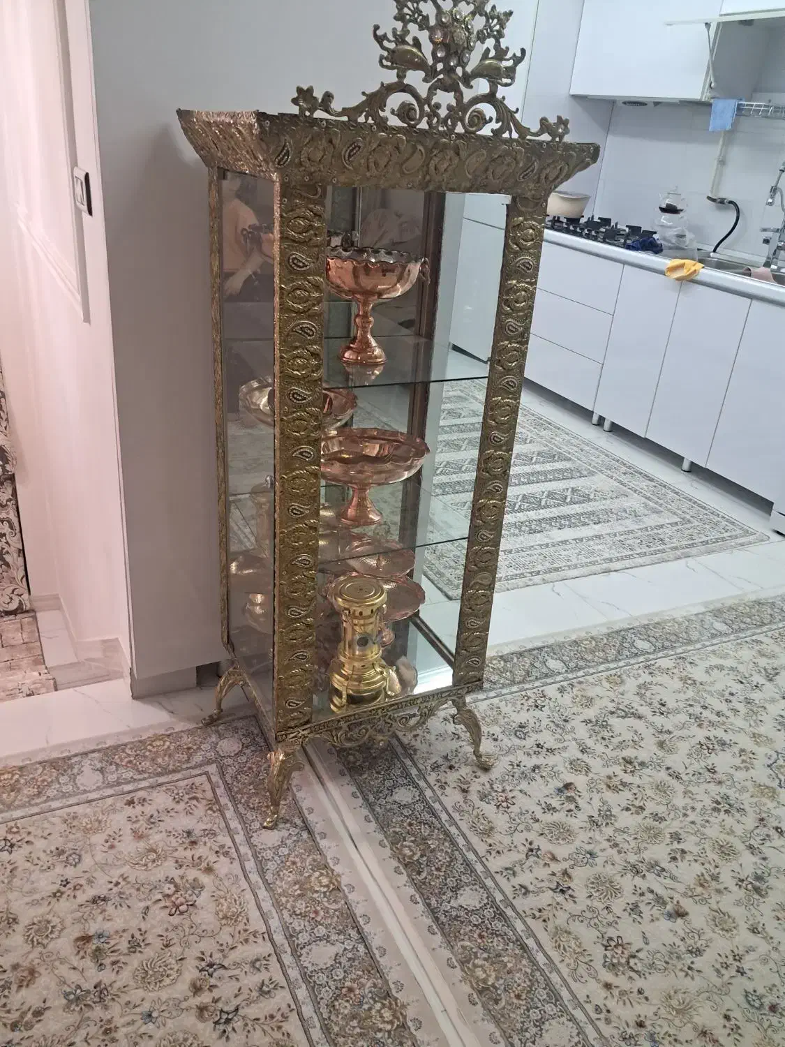 اینه و شمعدان برنجه همراه با بوفه برنج|بوفه، ویترین، کنسول|بانه, |دیوار