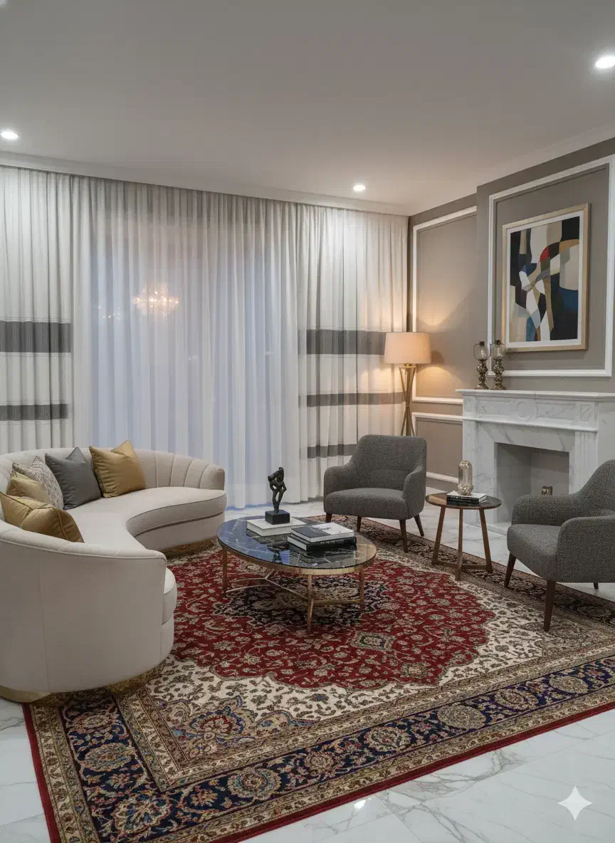 پرده پذیرای با تور و استری افتاب گیر در حد نو|پرده، رانر، رومیزی|اهواز, زیتون کارگری|دیوار