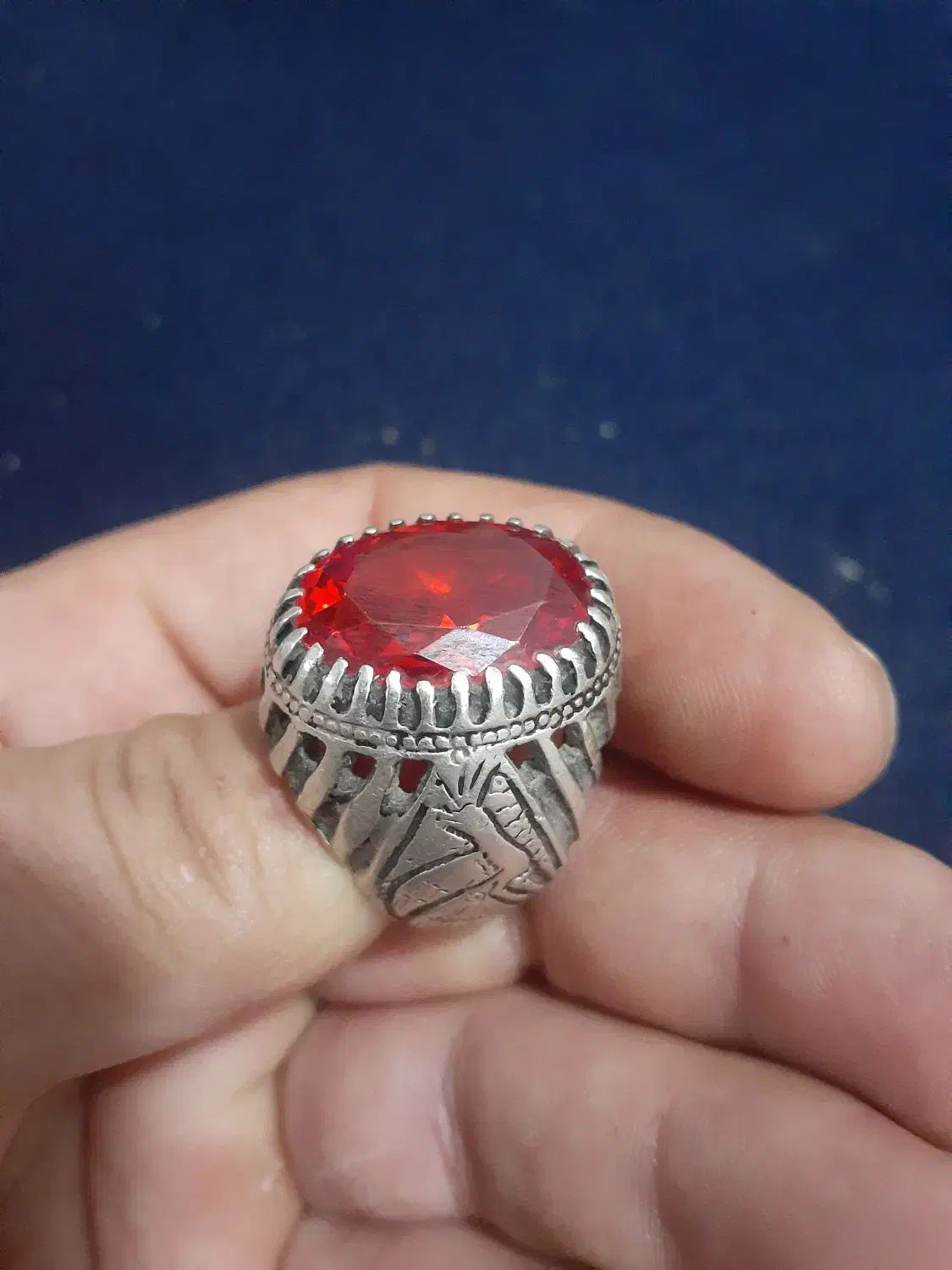 انگشتر نقره نگین یاقوت سرخ الماسی|جواهرات|شهر بابک, |دیوار