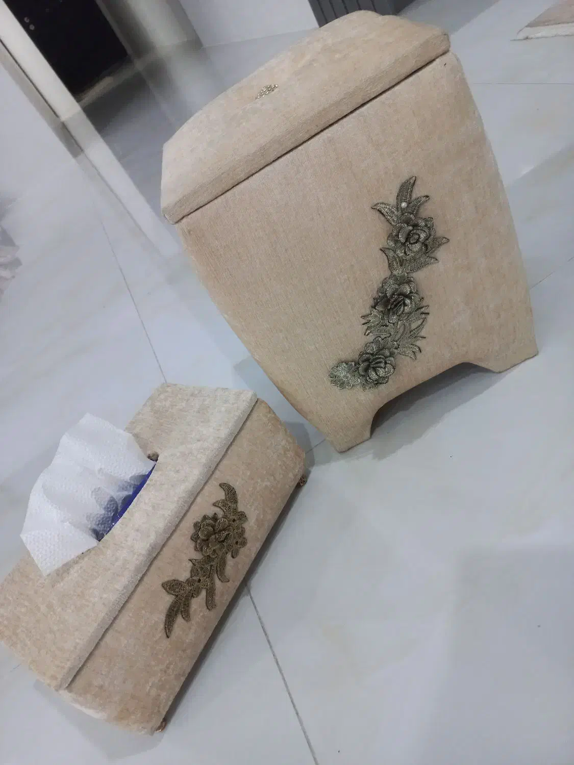 جای سطل و دستمال مخمل|صنایع دستی و سایر لوازم تزئینی|ساری, |دیوار