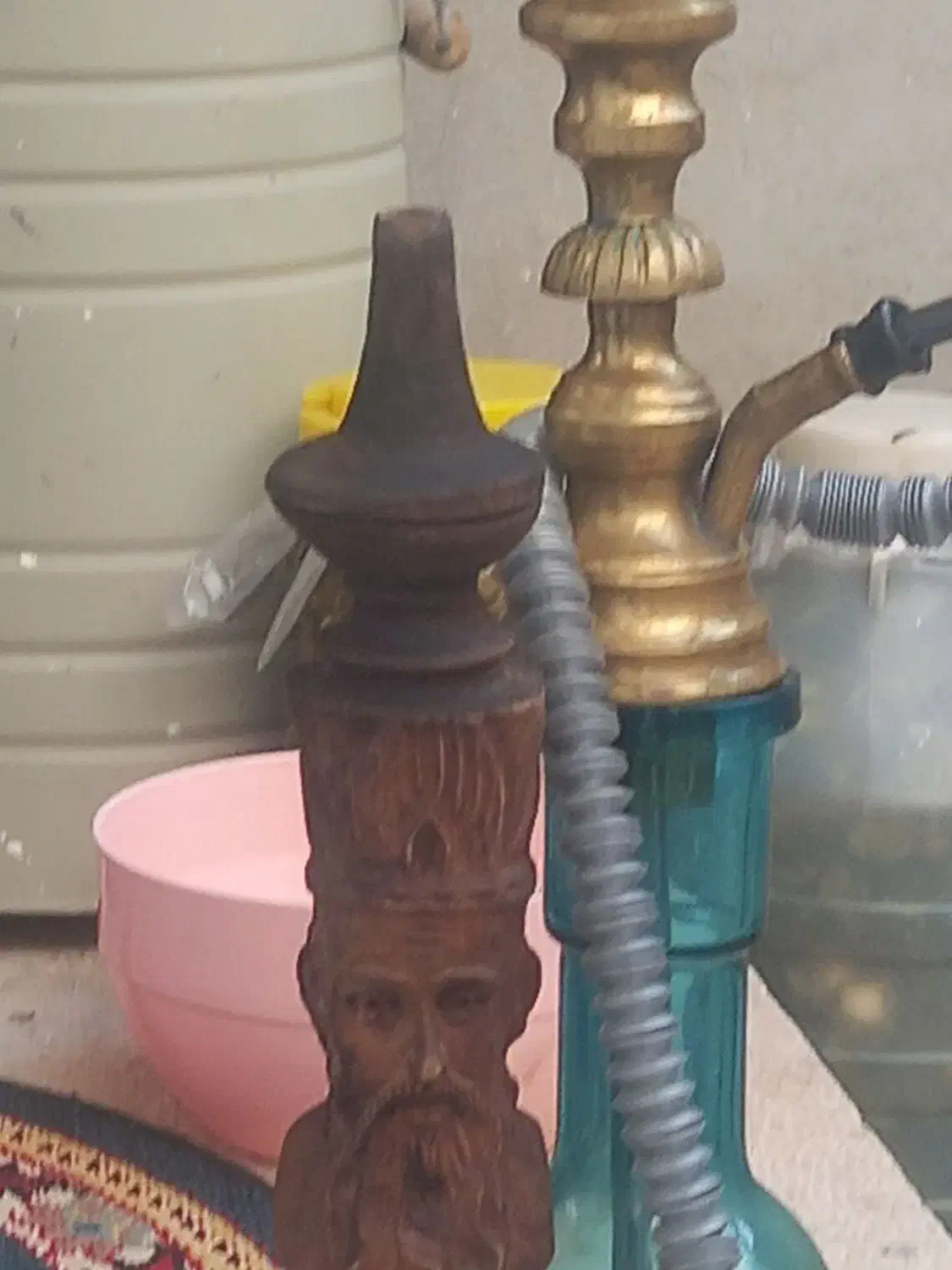 یک عدد قلیان برنجی همراه یک عدد تنه چوبی قلیان|کلکسیون و سرگرمی|کرمانشاه, |دیوار