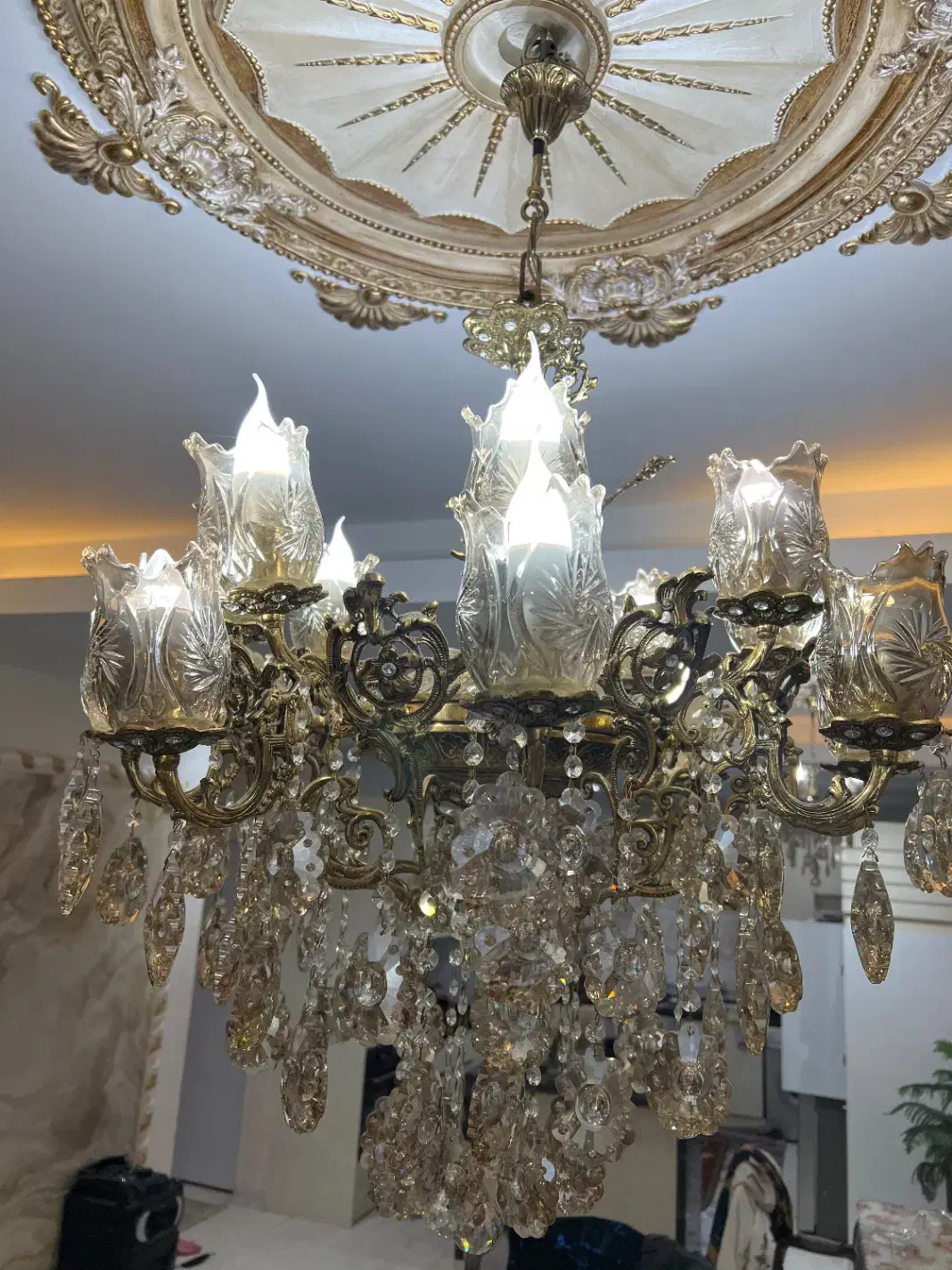 ۱ لوستر ۸شاخه دوشعله برنجی ۲تا ۵ شاخه|لوستر و چراغ آویز|ری, هاشمآباد|دیوار