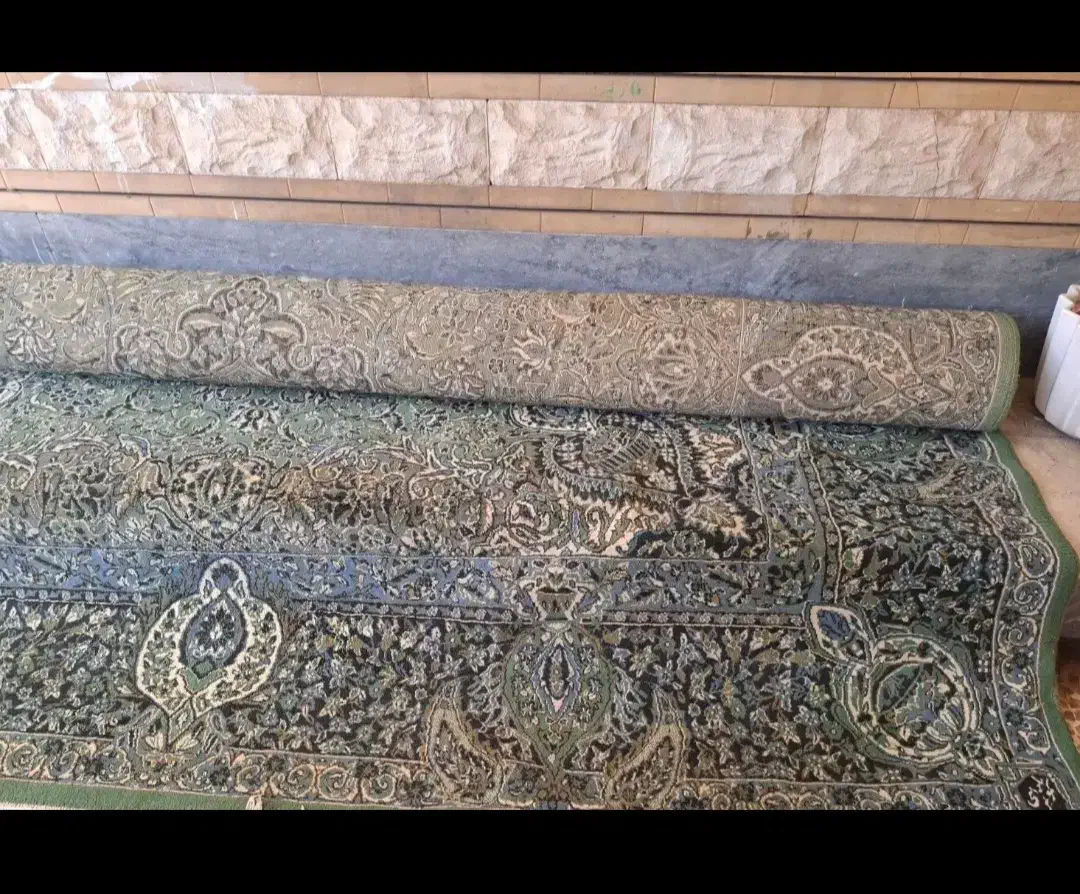 قالی سبز رنگ سالم|فرش|ایذه, |دیوار