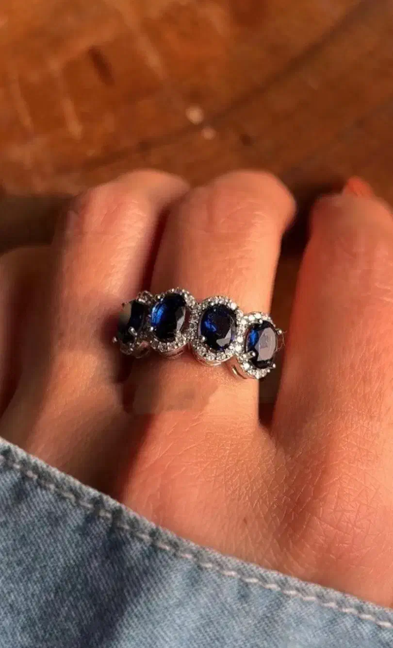 انگشتر جواهر تمام نقره مدل چهارتایی یاقوت و کبود|بدلیجات|تبریز, |دیوار