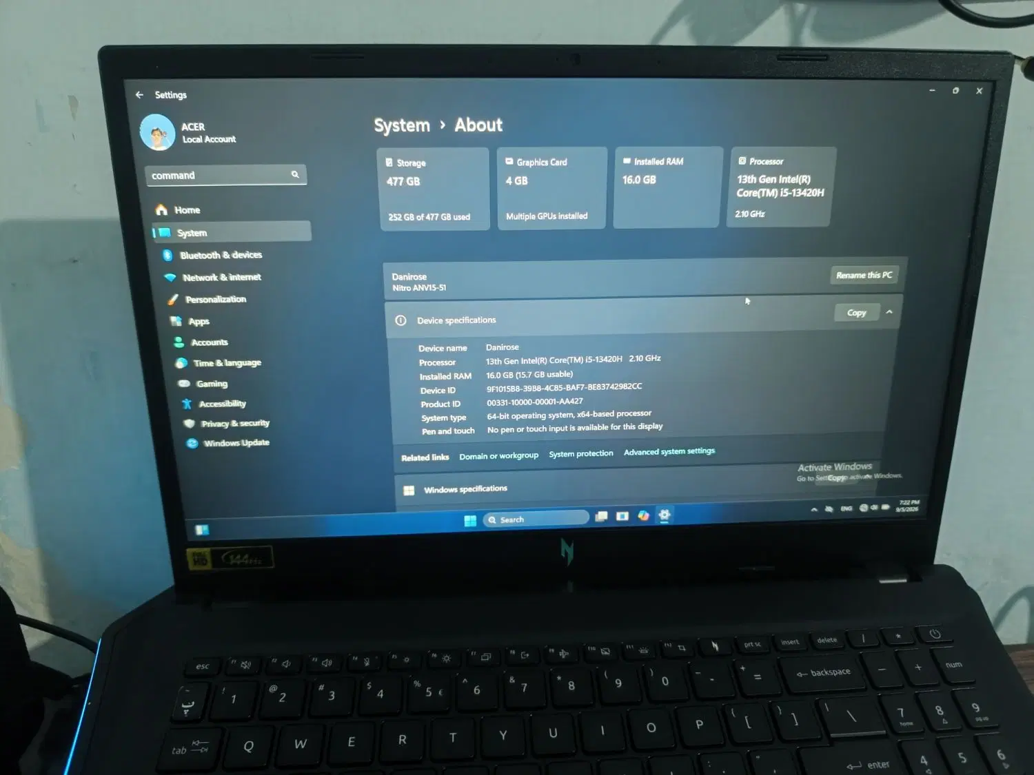 فروش Acer Nitro V15|رایانه همراه|شیراز, بریجستون|دیوار