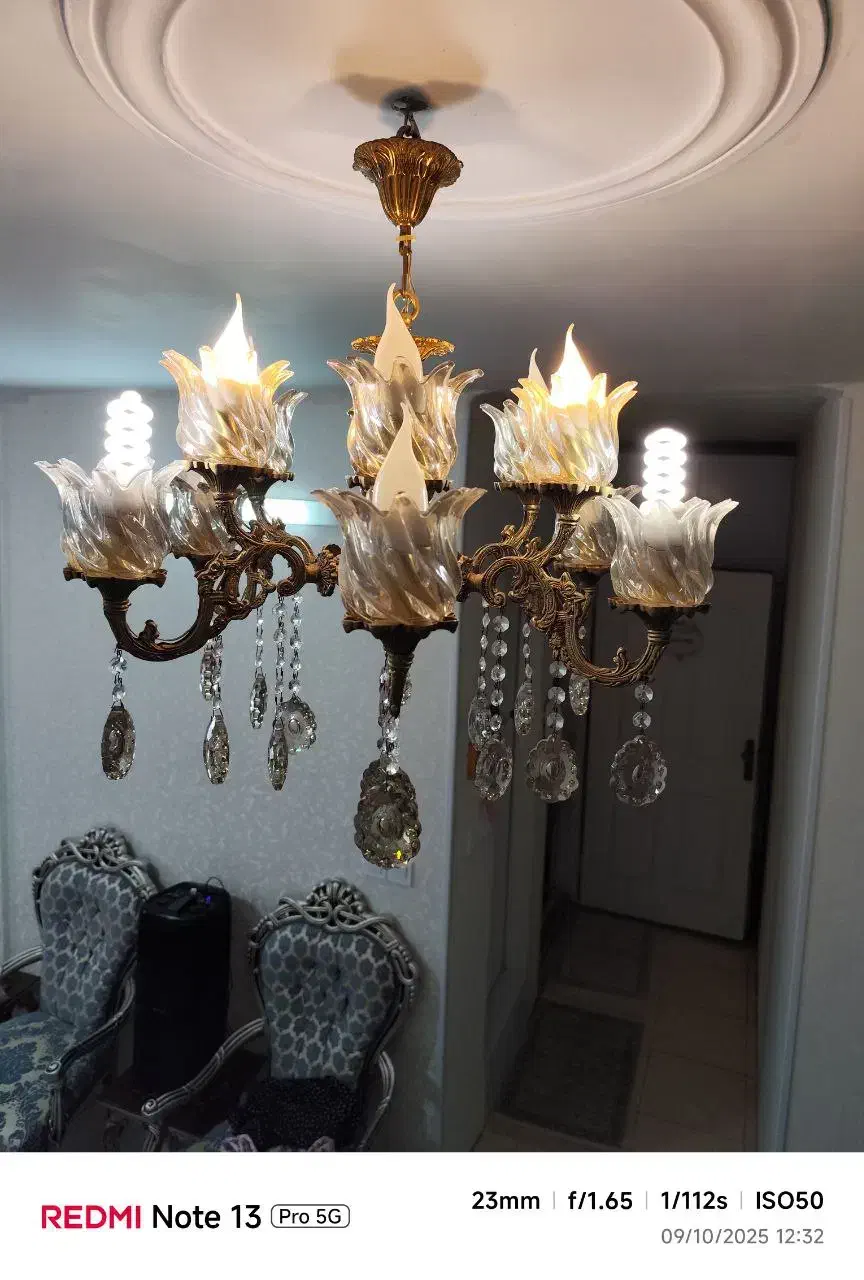 لوستر6شاخه 12شعله برنجی|لوستر و چراغ آویز|قدس, شهرقدس|دیوار