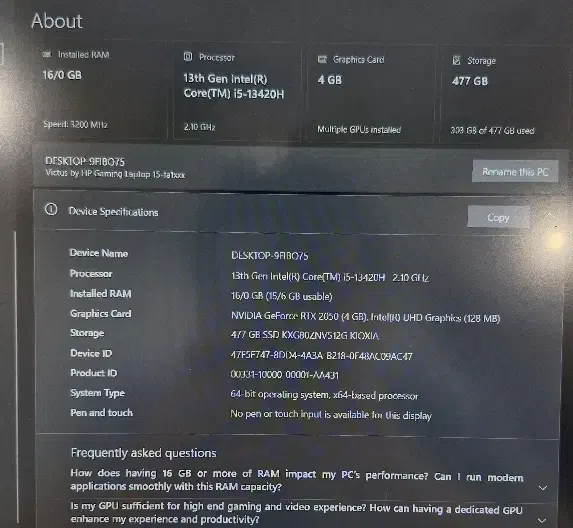 لپ تاپ HP ویکتوس i5|رایانه همراه|اصفهان, ملک‌شهر|دیوار