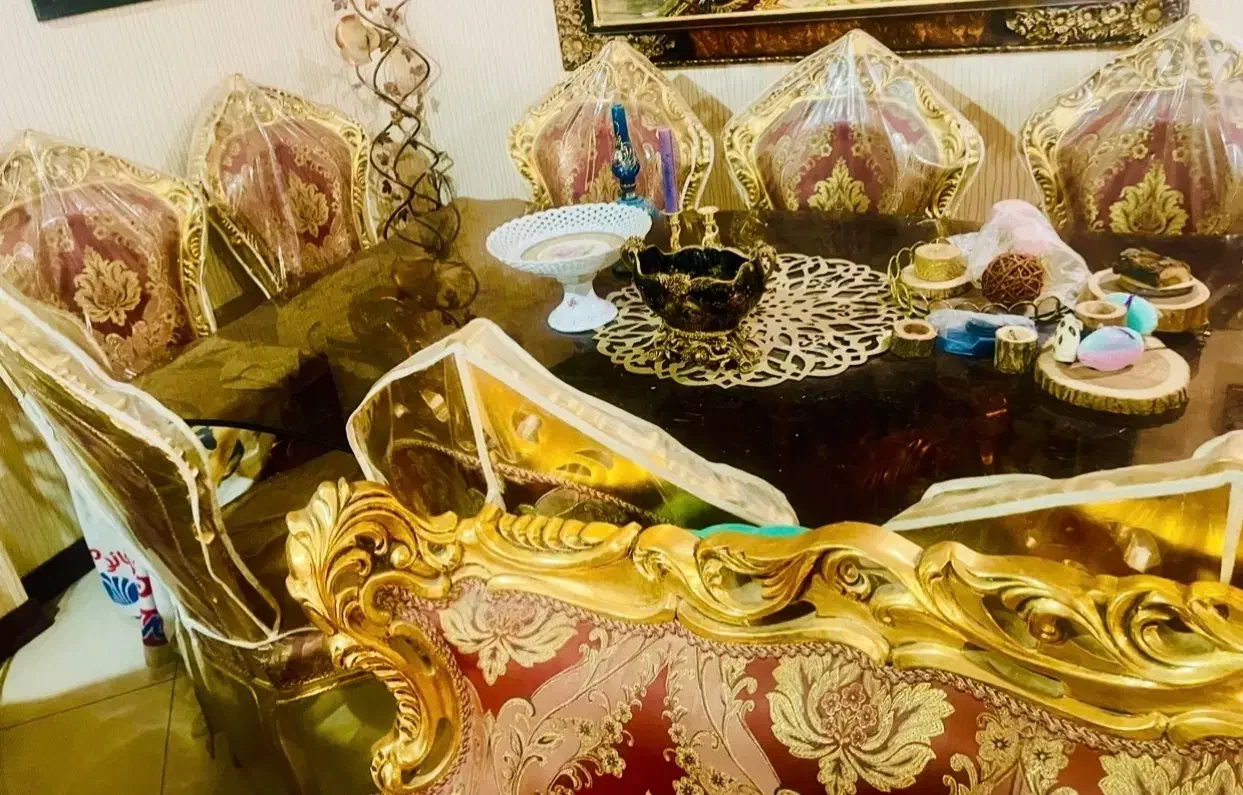 مبلمان سلطنتی ۹ نفره ورق طلا با نهارخوری ۸ نفره|مبلمان خانگی و میز عسلی|تهران, مهران|دیوار