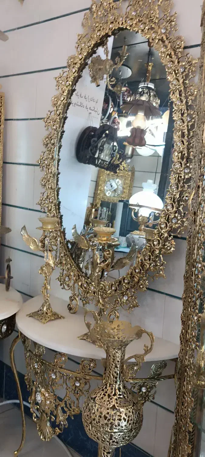 لوستر آینه شمعدان کالای برنز|بوفه، ویترین، کنسول|سمنان, |دیوار