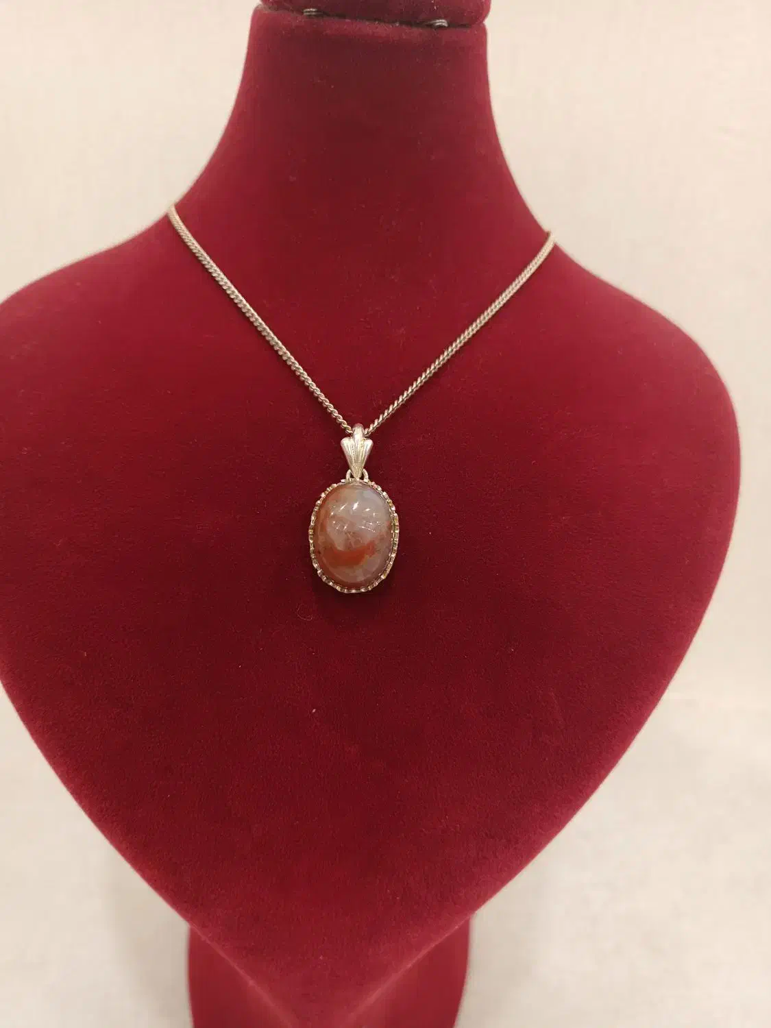 رکاب گردنی نقره 925 همراه با عقیق شجر آتشین|جواهرات|قم, مجیدیه|دیوار