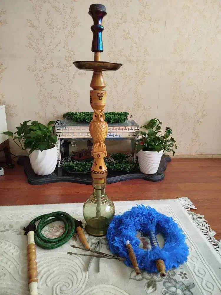دو عدد قلیان برنج و چوب|صنایع دستی و سایر لوازم تزئینی|پرند, فاز ۵|دیوار