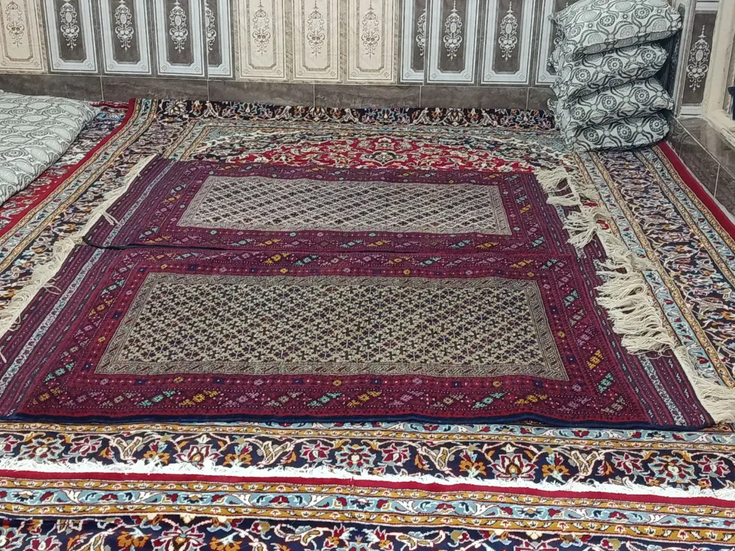 دوتاقالیچه دستباف ریز بافت بانخ تبریز گجین جفت|فرش|تایباد, |دیوار